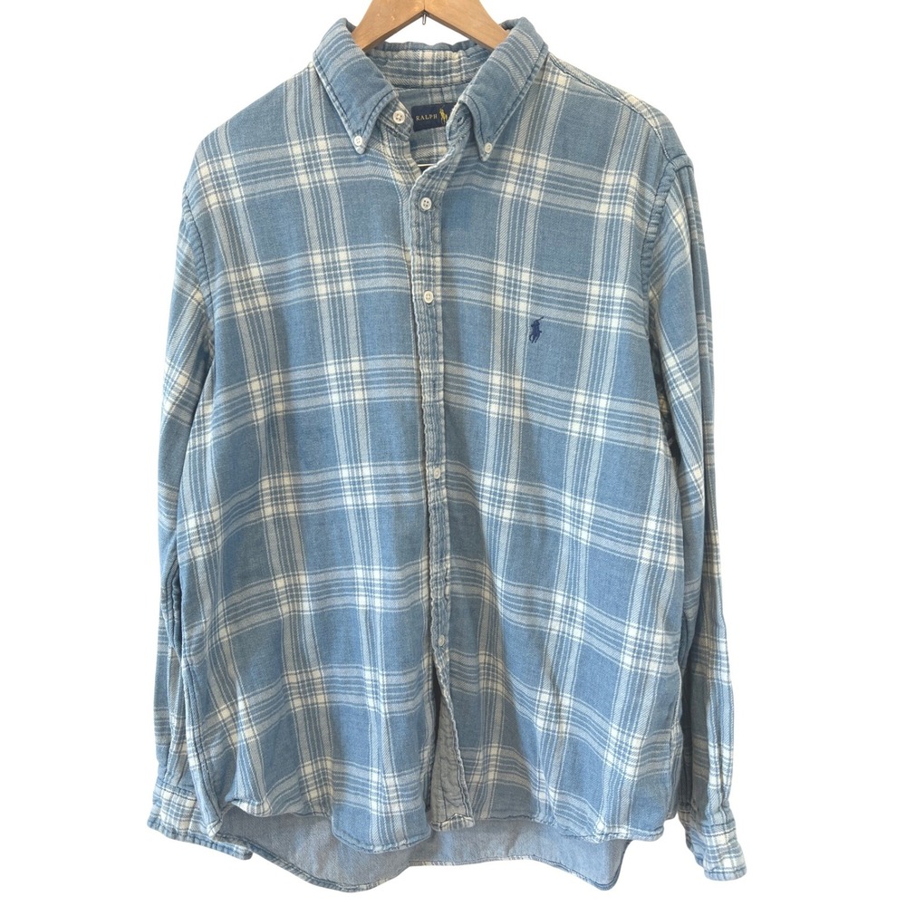 Ralph Lauren Blue and White Plaid Casual Button Down Shirt